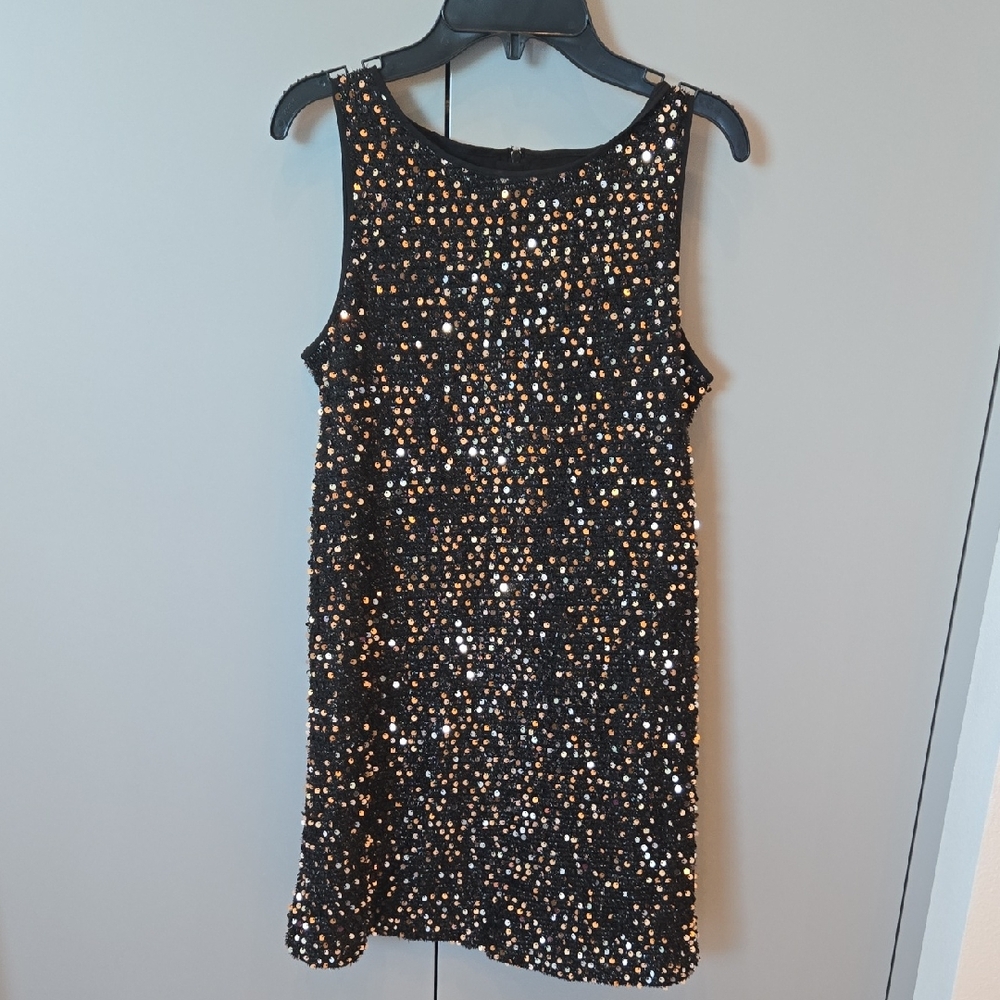 Milly Minis Black and Gold Sequin Mini Dress